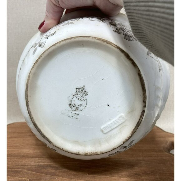 Antique Ironstone C H Tunstall Garfield Serving 9 Inch Bowl Brown Transferware - Picture 6 of 12